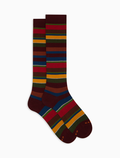 Women's long red cotton socks with multicoloured stripes - Socks | Gallo 1927 - Official Online Shop