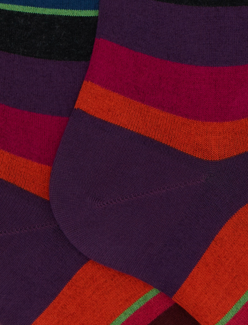 Women's long purple cotton socks with multicoloured stripes - Socks | Gallo 1927 - Official Online Shop
