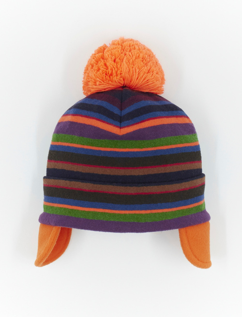 Kids' royal blue fleece aviator hat with cuff and multicoloured stripes - Accessories | Gallo 1927 - Official Online Shop