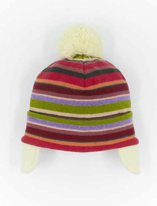 Kids' carmine red fleece aviator hat with cuff and multicoloured stripes - Accessories | Gallo 1927 - Official Online Shop