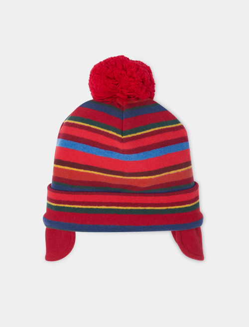 Kids' red fleece aviator hat with cuff and multicoloured stripes - Accessories | Gallo 1927 - Official Online Shop