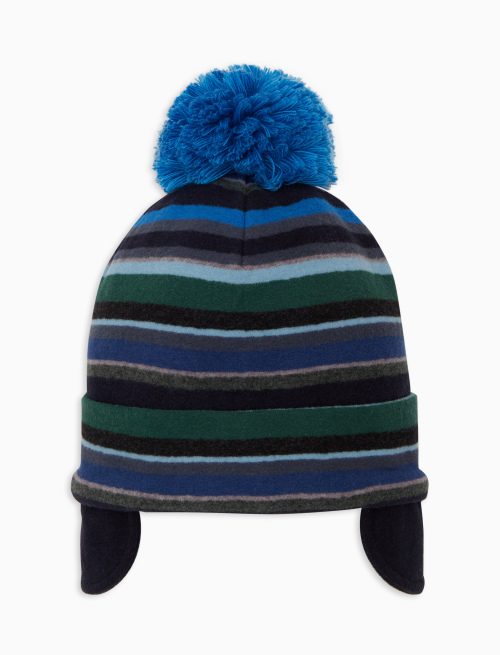 Kids' blue fleece aviator hat with multicoloured stripes - Accessories | Gallo 1927 - Official Online Shop