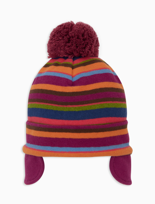 Kids' fuchsia fleece aviator hat with multicoloured stripes - Black Friday Kids | Gallo 1927 - Official Online Shop