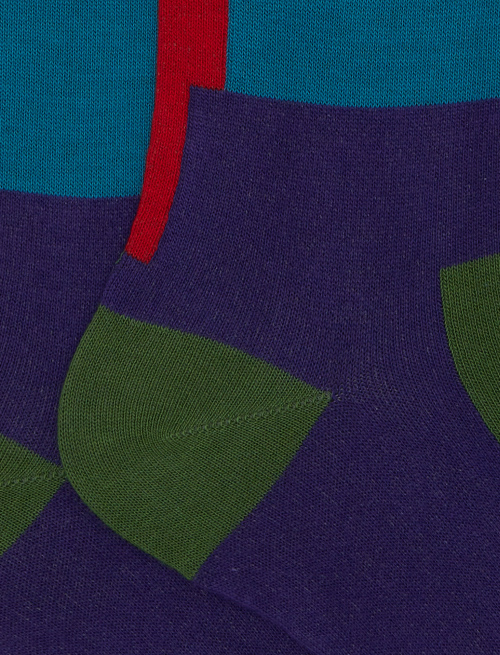 Women's long green cotton socks with overlapping check motif - Socks | Gallo 1927 - Official Online Shop