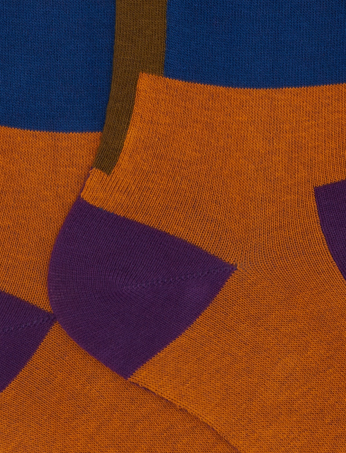 Women's long fuchsia cotton socks with overlapping check motif - Socks | Gallo 1927 - Official Online Shop