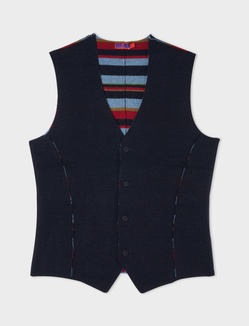 Men's reversible plain blue/multicolour wool vest - past season 51 | Gallo 1927 - Official Online Shop