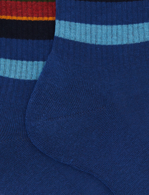 Men's short socks in blue cotton terry cloth with multicoloured stripes - New In | Gallo 1927 - Official Online Shop