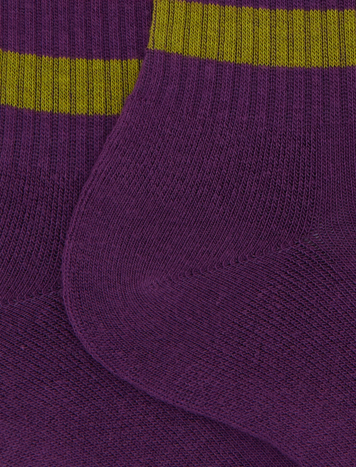 Women's short socks in purple cotton terry cloth with multicoloured stripes - Socks | Gallo 1927 - Official Online Shop