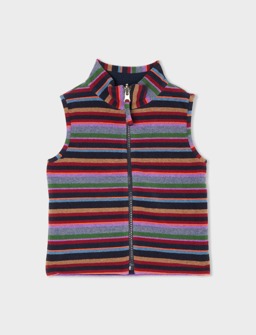 Kids' blue reversible fleece sweatshirt with multicoloured stripes - Kid | Gallo 1927 - Official Online Shop