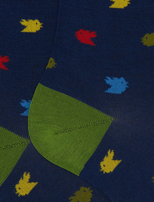 Men's short blue cotton socks with colourful small rooster motif - Man | Gallo 1927 - Official Online Shop