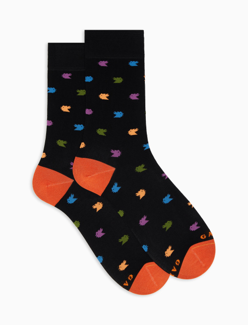 Men's ultra-light short black cotton socks with small coloured cockerels - Socks | Gallo 1927 - Official Online Shop