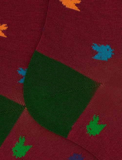 Men's short red cotton socks with colourful small rooster motif - Past Season | Gallo 1927 - Official Online Shop
