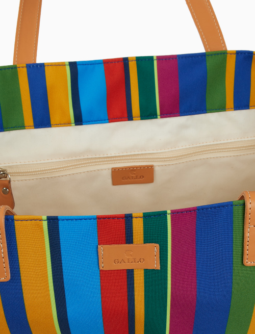 Sacca mare donna righe multicolor e manici in pelle blu - Borse | Gallo 1927 - Official Online Shop