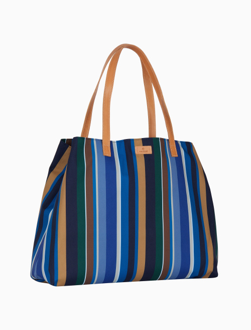 Women's blue beach bag with multicoloured stripes and leather handles - Leather Goods | Gallo 1927 - Official Online Shop