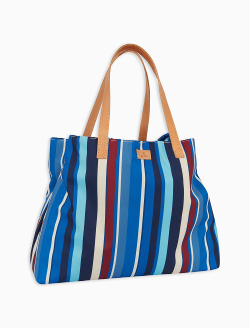 Sacca mare donna poliestere blu royal righe multicolor e manici in cuoio - Cannes | Gallo 1927 - Official Online Shop