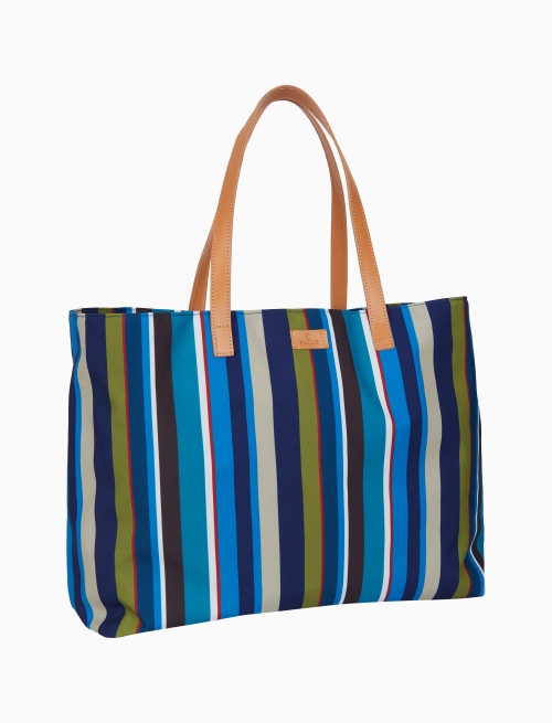 Women's blue beach bag with multicoloured stripes and leather handles - Accessories | Gallo 1927 - Official Online Shop