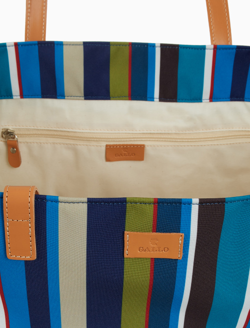 Sacca mare donna righe multicolor e manici in pelle blu - Borse | Gallo 1927 - Official Online Shop