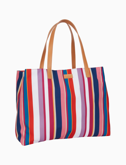 Women's white beach bag with multicoloured stripes and leather handles - Accessories | Gallo 1927 - Official Online Shop