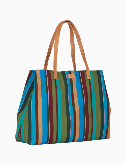 Women's green beach bag with multicoloured stripes and leather handles - Bags | Gallo 1927 - Official Online Shop