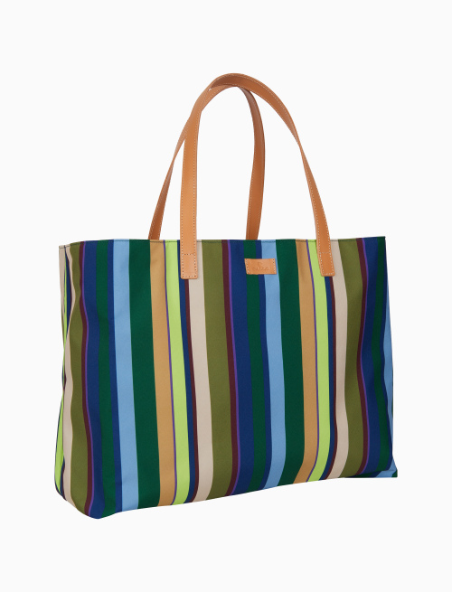 Women's green beach bag with multicoloured stripes and leather handles - New In | Gallo 1927 - Official Online Shop