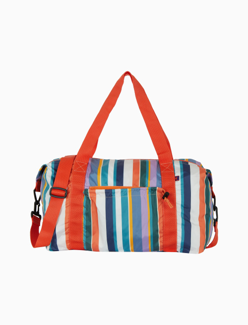 Unisex white super-light duffle bag with pocket and multicoloured stripes - Bags | Gallo 1927 - Official Online Shop