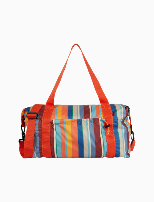 Unisex lobster red super-light polyester bag with pocket and multicoloured stripes - Bags | Gallo 1927 - Official Online Shop