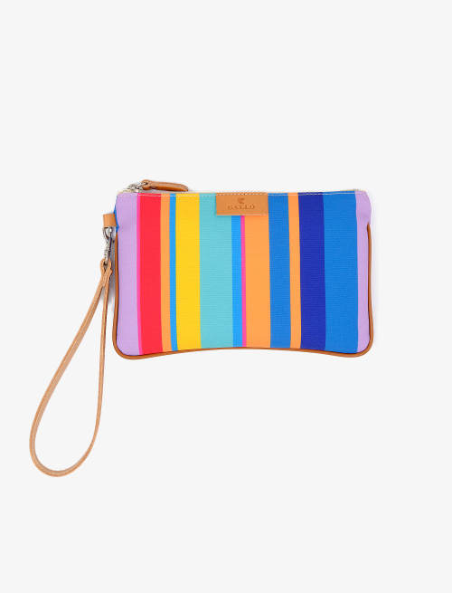 Contemporary unisex pouch in aegean blue polyester with multicoloured stripes | Gallo 1927 - Official Online Shop