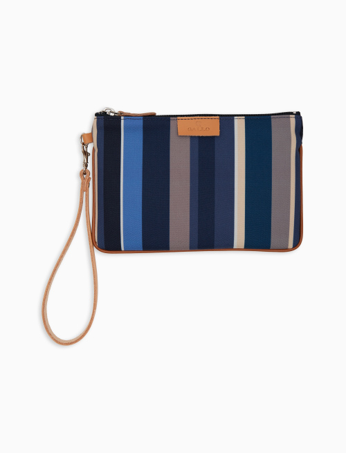 Contemporary unisex pouch in blue with multicoloured stripes - Small Leather Goods | Gallo 1927 - Official Online Shop