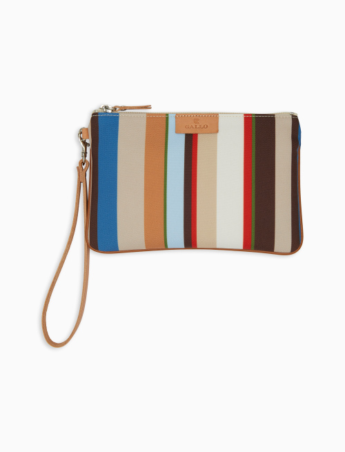 Contemporary unisex pouch in biscuit polyester with multicoloured stripes - Portofino | Gallo 1927 - Official Online Shop