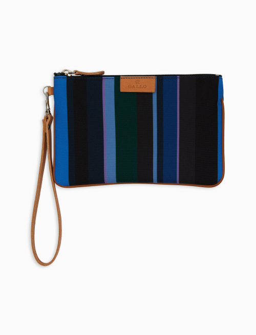 Contemporary unisex pouch in blue with multicoloured stripes - Small Leather Goods | Gallo 1927 - Official Online Shop