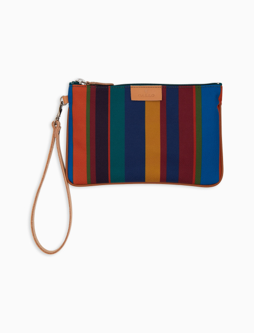 Contemporary unisex pouch in blue with multicoloured stripes - Small Leather Goods | Gallo 1927 - Official Online Shop