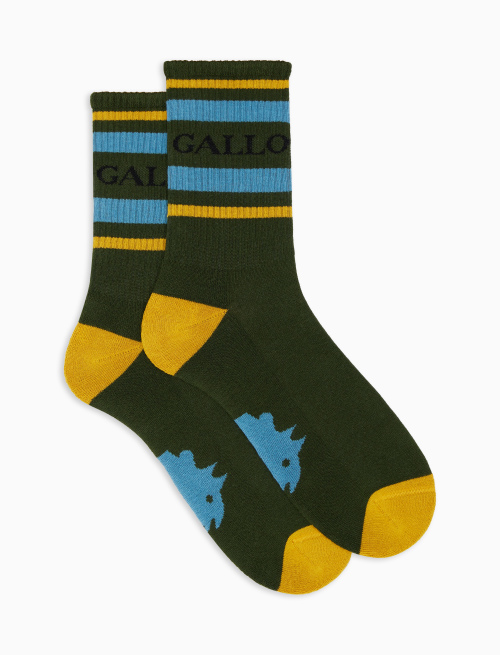 Men's short moss green cotton terry cloth socks with Gallo writing - Athleisure | Gallo 1927 - Official Online Shop