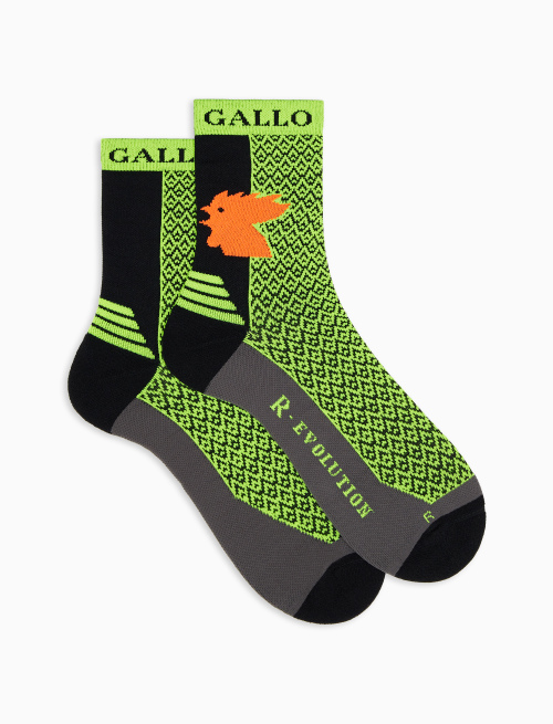 Men's short technical neon yellow socks with small triangles | Gallo 1927 - Official Online Shop
