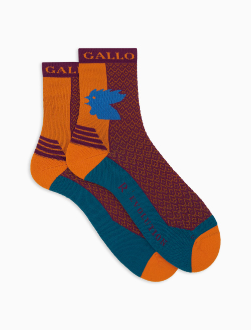 Women's short technical orange socks with small triangles - Sport and Terry socks | Gallo 1927 - Official Online Shop
