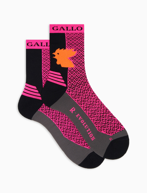 Women's short technical neon fuchsia socks with small triangles | Gallo 1927 - Official Online Shop