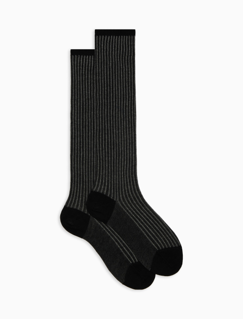 Women's long black twin-rib cotton socks | Gallo 1927 - Official Online Shop