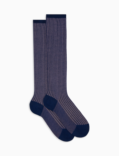 Women's long blue twin-rib cotton socks - Socks | Gallo 1927 - Official Online Shop