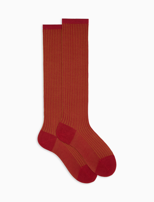 Women's long red twin-rib cotton socks - Long | Gallo 1927 - Official Online Shop
