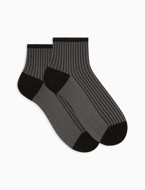 Women's super short black polyamide/lurex twin-rib socks - Woman | Gallo 1927 - Official Online Shop