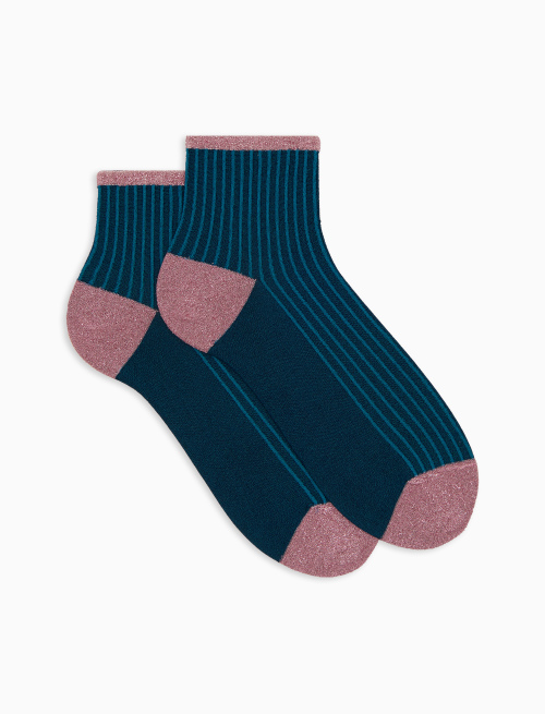 Women's super short blue polyamide and glitter twin-rib socks - Super short | Gallo 1927 - Official Online Shop