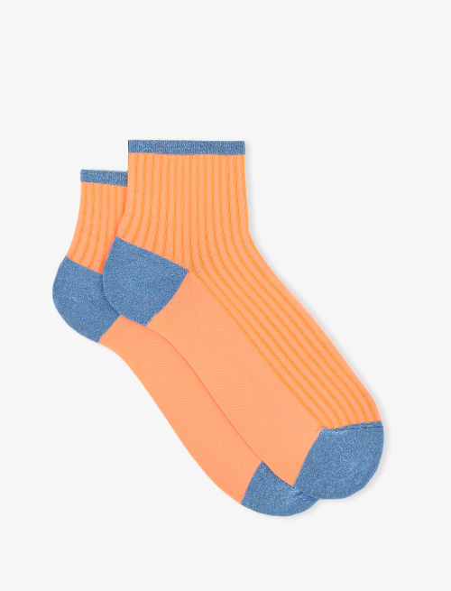 Women's super short neon orange polyamide and lurex socks with twin rib - First Selection | Gallo 1927 - Official Online Shop