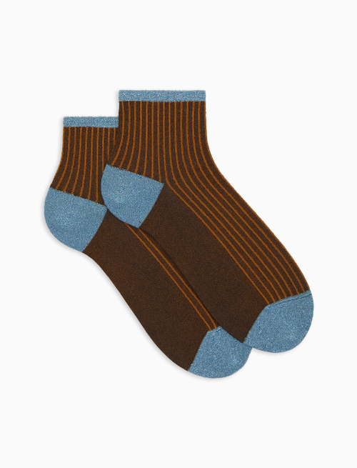 Women's super short brown polyamide/lurex twin-rib socks - Twin rib | Gallo 1927 - Official Online Shop