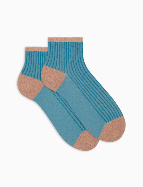 Women's super short light blue polyamide/lurex twin-rib socks - Twin rib | Gallo 1927 - Official Online Shop