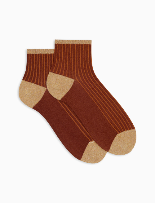 Women's super short brown polyamide and glitter twin-rib socks - Super short | Gallo 1927 - Official Online Shop