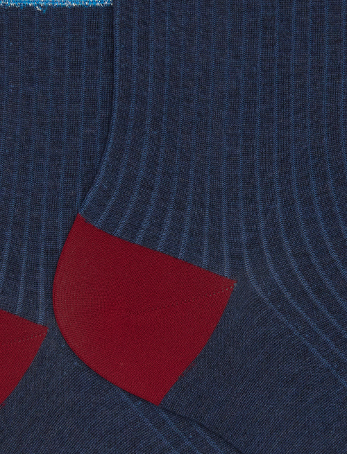 Women's short ribbed plain blue cotton socks with glitter-striped cuff - New In | Gallo 1927 - Official Online Shop