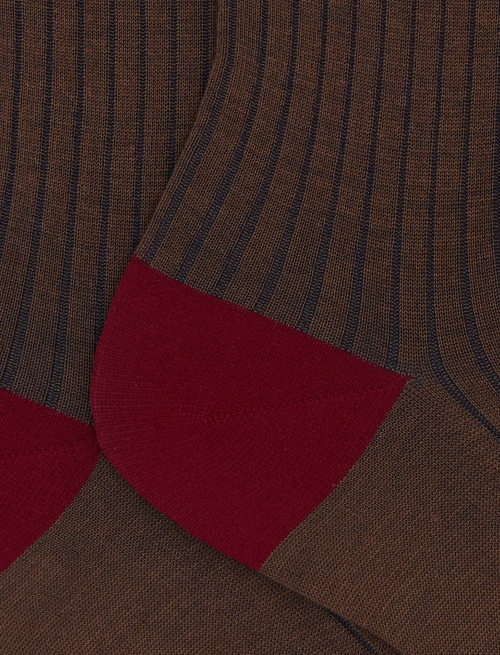 Women's short ribbed plain brown cotton socks with glitter-striped cuff - Socks | Gallo 1927 - Official Online Shop