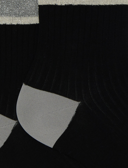 Women's short ribbed plain black cotton socks with lurex-striped cuff - The SS Edition | Gallo 1927 - Official Online Shop