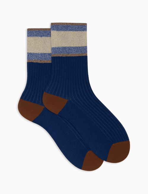 Calze corte donna cotone blu tinta unita a coste polso righe effetto scintillante - Black Friday Donna | Gallo 1927 - Official Online Shop