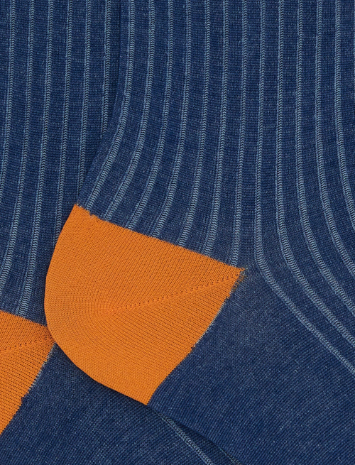 Women's short plain blue ribbed cotton socks with lurex-striped cuff - Socks | Gallo 1927 - Official Online Shop