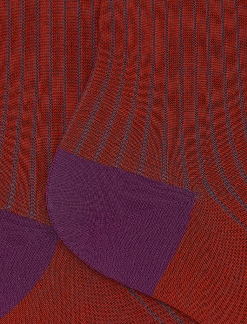 Women's short ribbed plain orange cotton socks with glitter-striped cuff - Socks | Gallo 1927 - Official Online Shop